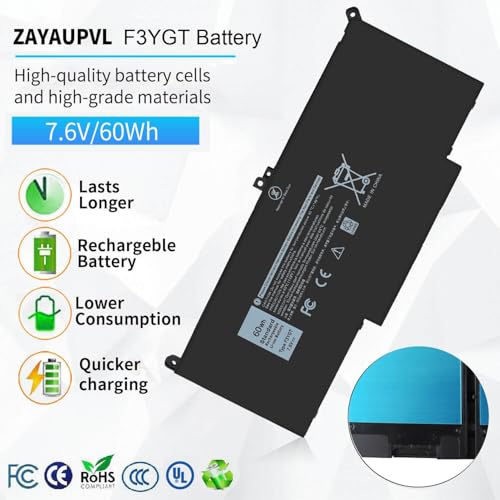 60Wh F3YGT Battery Latitude 7480 Battery Replacement Latitude 7490 Battery | for Dell Latitude 12 7000 7280 7290/13 7000 7380 7390 P29S002/14 7000 7480 7490 P28S P73G Series DM3WC 0DM3WC DM6WC 7.6V - size: 9.28*4*0.23inch F3YGT