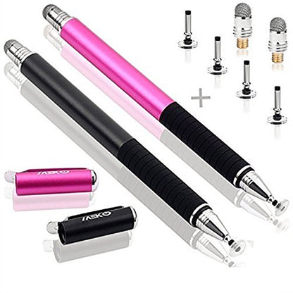 MEKO Stylus Pen for Touchscreen, 2-in-1 Universal Stylus | MEKO 1st Gen Passive Stylus, Fiber & Rubber Tips with Clip, Compatiable with All Touch Screens(Black/Pink) - color: Black/Pink
