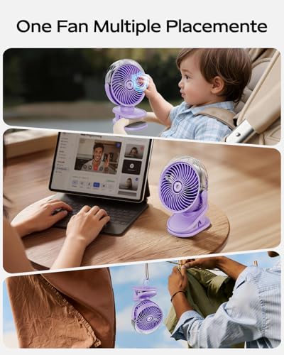 SWEETFULL Portable Misting Clip On Fan, USB-C Rechargeable Mini Personal Cooling Fan with 4 Speeds, 360° Rotatable, Quiet Cooling for Outdoor, Camping, Golf Cart, Travel, Stroller & Desk (Purple) - color: Light purple