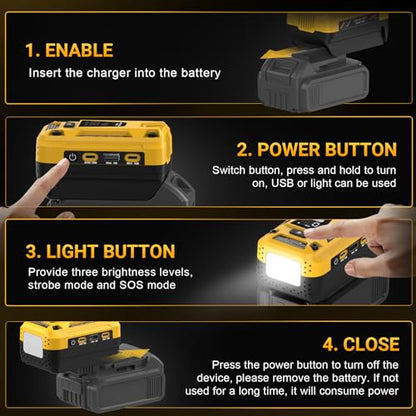 140W Fast Battery Bidirectional Charger Compatible with Dewalt 20V Battery | Dual USB-C 140W Output, Single USB-A 18W Output, Maximum Output of 280W, 700LM LED Work Light & LED Display (No Battery) - color: Yellow