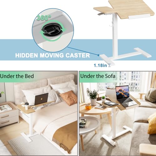 ETHU Overbed Table with Tilting Top, Medical Table with Wheel Height Adjustable - Laptop Bedside Table with Locking Wheels for Hospital, Home, and Office - color: Wood
