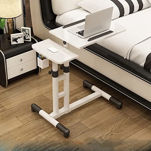 Overbed Table Overbed Table Portable Desk for Laptop with Wheels Adjustable Height Tilt Top and Mobile Rolling Stand Tilting Overbed Table Tray Bed Sofa Side (White) - color: White