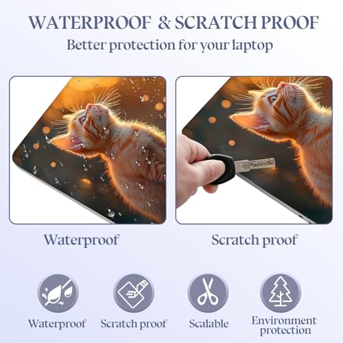 Universal Laptop Skin Sticker Decal,15.6 Inch Laptop Vinyl Cover for 13" 14" 15.6" Laptop,Scratch-Resistant Waterproof Protector Wrap,Reusable with Wrist Pads,Golden Cat Sunset Gaze - color: Golden Cat Sunset Gaze