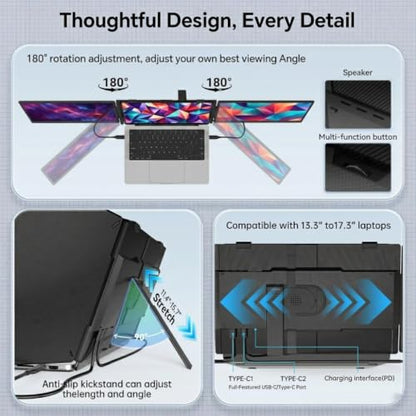 Leudaich 14'' Laptop Screen Extender, Portable Dual Monitor FHD 1080P IPS, Ultra-Slim Travel Monitor for 13-17" Laptops, Laptop Extender Work with Mac/Windows - size: 14''-triple