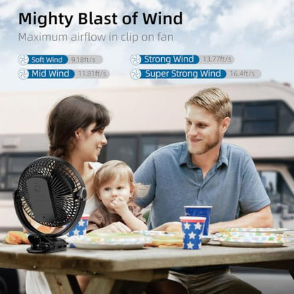 10000mAh 30hrs Portable Fan Rechargeable, 8-Inch Battery Operated Clip on Fan, USB Fans, 4 Speeds, Strong Airflow, Sturdy Clamp for Golf Cart Office Desk Outdoor Travel Camping Bed Truck Treadmill - color: Black