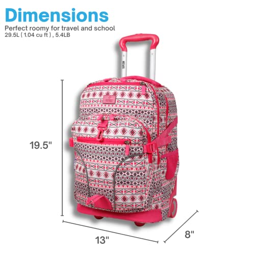 J World Lunar Rolling Backpack. Laptop Bag With Wheels. Wheeled Carry-On Travel Luggage, Skandi Pink, 19.5 x 13 x 8 Inches