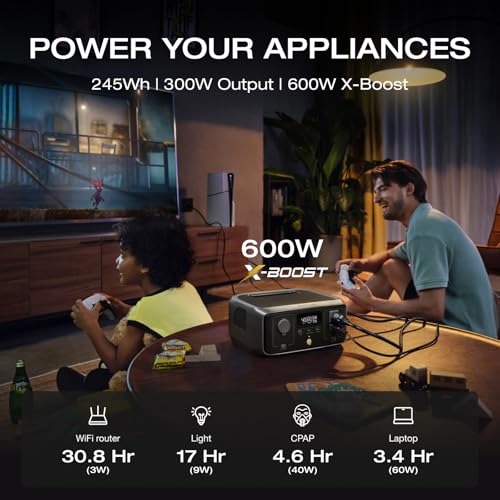 EF ECOFLOW Solar Generator RIVER 3 & 45W Solar Panel,245Wh 300W | LFP Battery, 300W Up to 600W AC Output, <20 MS UPS, 1Hr Fast Charging Power Station for Outdoor/RVs - style: RIVER 3+45W Solar Panel