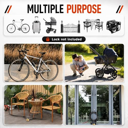 Bike Cable Lock Security Cable with Loops - 3/8 inch (10 mm) Heavy-Duty Locking Cable, Vinyl Coated Steel Cable Bike Chain Security Chain (4ft, 7ft, 15ft) - size: 4FT