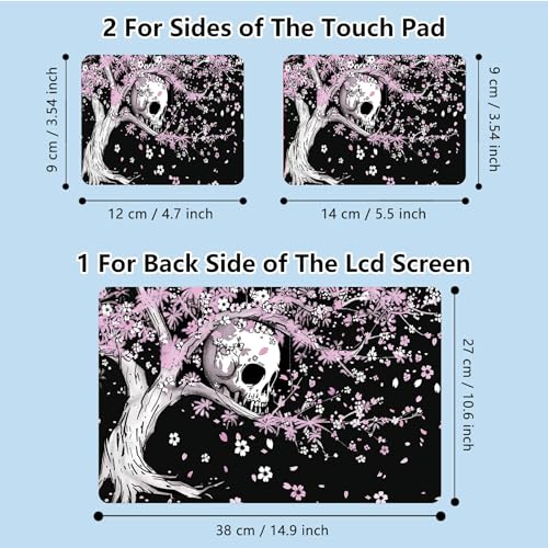 Universal Laptop Skin Sticker with 2 Wrist Pad Skins, Waterproof Scratch Resistant Vinyl Laptop Cover Decal, Cut to Fit for 11–15.6 Inch MacBook HP Dell Lenovo, Cherry Tree Skull - color: Cherry Tree Skull