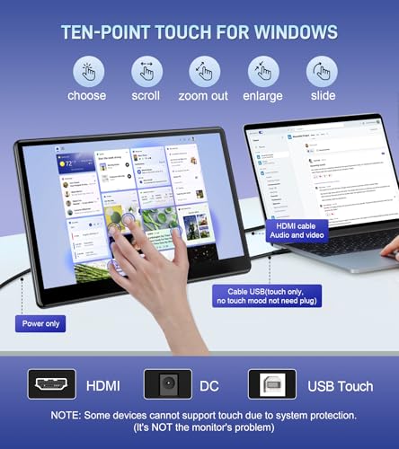 13.3" inch Portable FHD 1080P Touch Screen Monitor with HDMI VGA Port, Touchscreen Display Support VESA Mount, Small IPS Home Industrial Monitor for PC Laptop - size: 13.3 inch