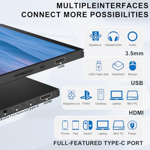 Topmonitor Portable Monitor Touchscreen 15.6" 1080P FHD IPS, 10-Point Touch Travel Gaming Display with Dual Speakers & Kickstand, USB-C HDMI External Screen for Laptop, MacBook, Phone, PS5, Switch