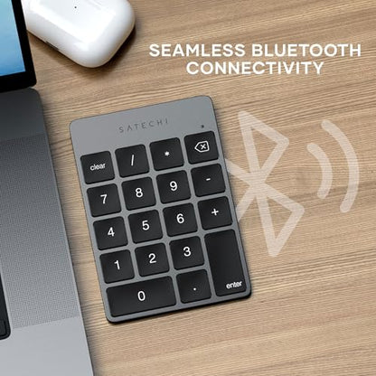 Satechi Slim Aluminum Bluetooth Keypad, Wireless Number Pad with 18 Keys, USB-C Rechargeable Numpad, External Number Pad for MacBook, iMac, iPad, PC, and Laptops, Space Gray - color: Space Gray, size: USB-C