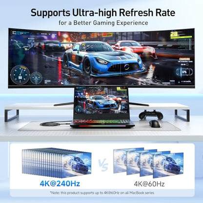 Cable Matters Unidirectional USB C to HDMI 2.1 Cable, 6ft, Black | 4K@240Hz / 8K@60Hz HDR, Max 4K@60Hz on macOS, Thunderbolt 5/4 and USB4 Compatible, for MacBook Pro/XPS/ThinkPad - size: 6 Feet