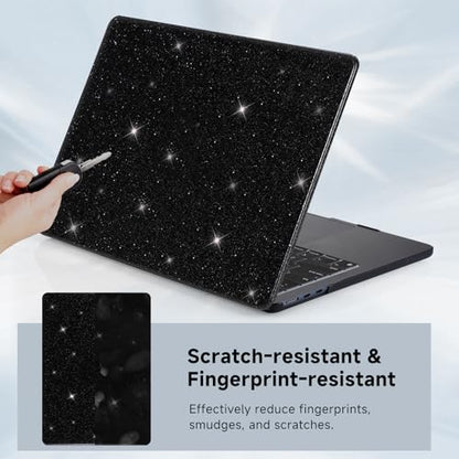 Funut for MacBook Pro 13 inch Case 2024 2023 2022 2021-2016 Release M2 A2338 M1 A2251 A2289 A2159 A1989 A1706 with Touch Bar, Glitter Bling Leather Hard Shell Case & Keyboard Cover,Glitter Black - color: Glitter Black, size: 2016-2024 Macbook Pro 13 Inch