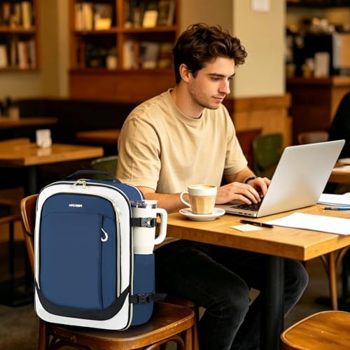 KROSER Laptop Backpack Computer Backpack 17 Inch Men-Beige/Haze Blue/Black | 40L Large Laptop Water-Repellent Travel Backpack Casual Daypack for Business/College/Women - color: Beige/Haze Blue/Black