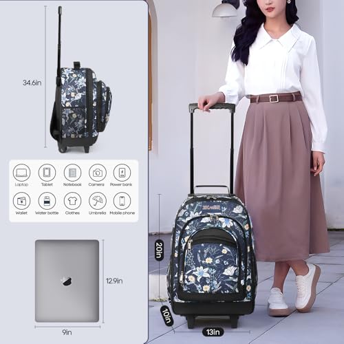 20" 2-in-1,Wheeled Travel Luggage Bag w/Telescopic Handle | Rolling Travel Luggage w/2 Wheels,Trolley Suitcase,Spacious Storage Design,2561-20''-Blue Lilies - color: JH-2561-Blue Lilies-20