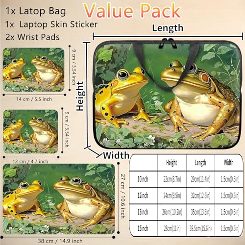 10 inch Laptop Sleeve with Laptop Skin Sticker Set – Slim Protective Case with Smooth Zipper, Lightweight Tablet & Notebook Sleeve for Travel & Daily Carry, Frogs - color: Frogs, size: 10 inch