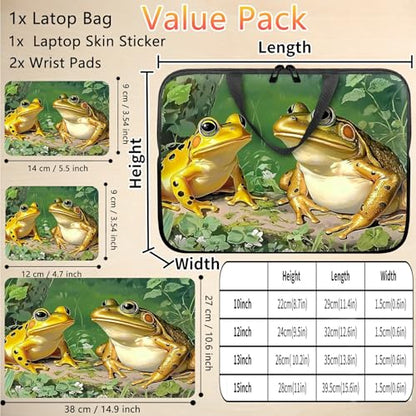 10 inch Laptop Sleeve with Laptop Skin Sticker Set – Slim Protective Case with Smooth Zipper, Lightweight Tablet & Notebook Sleeve for Travel & Daily Carry, Frogs - color: Frogs, size: 10 inch