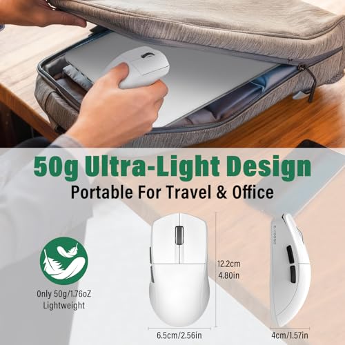E-YOOSO XuanGui Rechargeable Wireless Mouse,Bluetooth Mouse for Laptop,Tri-Mode 2.4G/BT5.1/USB C,150 Hour Battery Life,5-Level DPI 4000 Max,50g Lightweight,for Laptop/PC/Computer/Mac/Tablet (White-2) - color: White-2