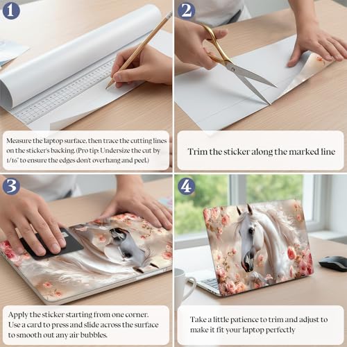 Universal Laptop Skin Sticker Decal,15.6 Inch Laptop Vinyl Cover for 13" 14" 15.6" Laptop,Scratch-Resistant Waterproof Protector Wrap,Reusable with Wrist Pads,Rose White Stallion - color: Rose White Stallion