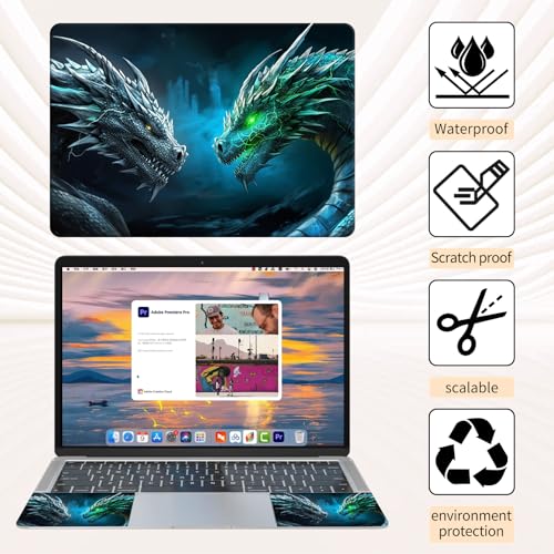 15.6 Inch Laptop Skin Sticker, Reusable Vinyl Cover Protector with 2 Wrist Pad Skins, Removable Waterproof Scratch-Resistant for 12-15.6 Inch Laptop Notebook,Green Dragon - color: Green Dragon