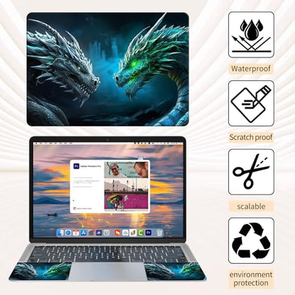 15.6 Inch Laptop Skin Sticker, Reusable Vinyl Cover Protector with 2 Wrist Pad Skins, Removable Waterproof Scratch-Resistant for 12-15.6 Inch Laptop Notebook,Green Dragon - color: Green Dragon