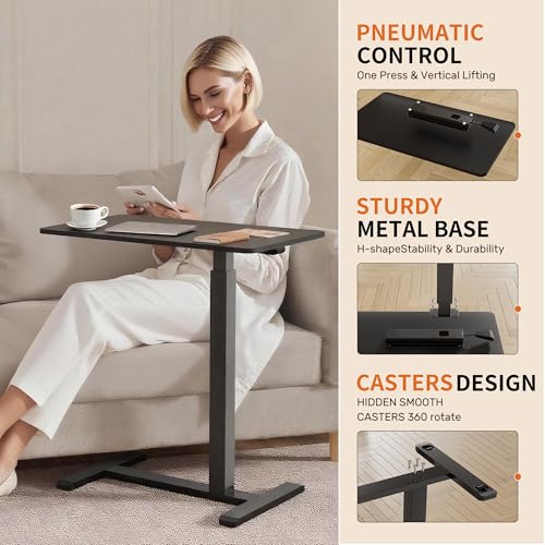 GallopFun Mobile Standing Desk with Wheels,Pneumatic Laptop Desk Height Adjustable,Rolling Teacher Overbed Bedside Table for Home,Office,Classroom,Black - color: Black