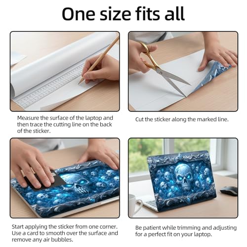 Aesthetic Laptop Skin Sticker, Frost Skulls in Enchanted Frame Waterproof Vinyl Laptop Decal, Removable Bubble Free, Reusable Protective Cover for 13 14 15 15.6 Inch - color: Frost Skulls in Enchanted Frame