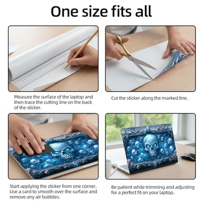 Aesthetic Laptop Skin Sticker, Frost Skulls in Enchanted Frame Waterproof Vinyl Laptop Decal, Removable Bubble Free, Reusable Protective Cover for 13 14 15 15.6 Inch - color: Frost Skulls in Enchanted Frame