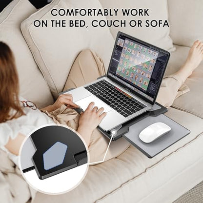 Laptop Lap Desk for Bed & Couch, Portable Laptop Lap Pad with Retractable Left/Right Mouse Pad, Stable & Comfortable Lap Tray for Sofa, Travel, Writing & Home Office
