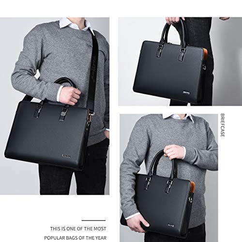 FSD.WG]Business Bag Leather Briefcase Shoulder Laptop Business Bag for Men - color: Black(l)