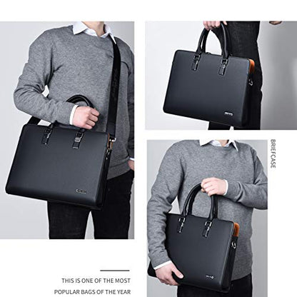 FSD.WG]Business Bag Leather Briefcase Shoulder Laptop Business Bag for Men - color: Black(l)