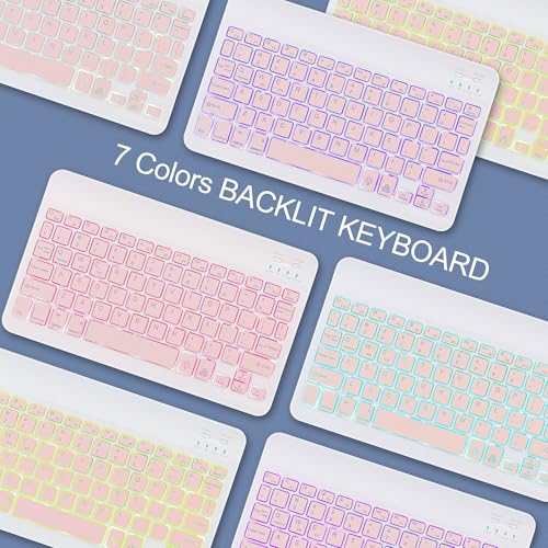 Backlit Bluetooth Keyboard Small Portable Wireless Keyboard Rechargeable Illuminated for Android Samsung Tablet Cell Phone Smartphone iPad A16 11th 10th Generation iPad Pro Air Mini iPhone (Pink) - color: Pink