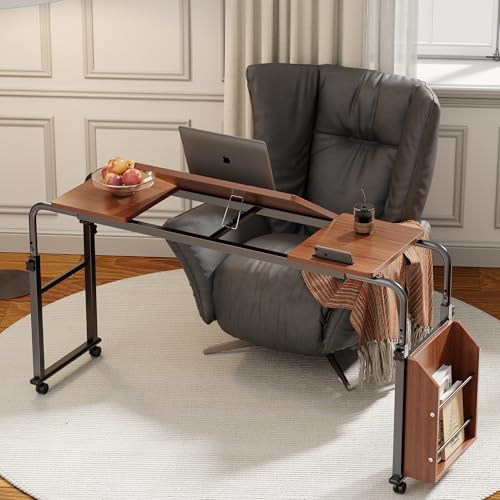 Overbed Table with Wheels, Adjustable Height & Length Rolling Desk for Bed, Over Bed Table with Storage Cabinet and Charging Station, Rolling Laptop Desk for Bedroom, Living Room (Brown, 31.49in) - color: Brown, size: 31.49in