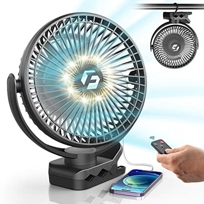 8" Clip on Fan, 20000mAh Rechargeable Fan Battery Portable, Strong Airflow | 3 Speeds, USB Fan Small Desk Fan Personal Quiet Fan for Office, Stroller, Bedroom, Camping, Gifts for Men - color: Black