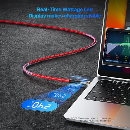 SOOPII USB C to USB C Cable [240W 6.6ft],Fast Charging USB C Cable with LED Display for MacBook Pro,lPhone16/15/15Pro/15ProMax,Galaxy S23+/S23 Ultra/S22 Ultra,etc.,Transparent Shell(Red) - color: Red, size: 6.6FT