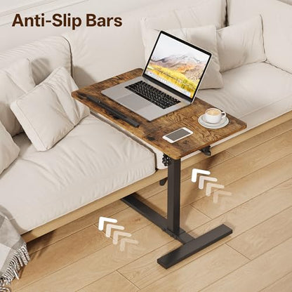 Overbed Table with Wheels Rolling, Adjustable Mobile Bedside Desk, Flip-Top, Laptop Table, C Shaped End Side Table for Couch, Sofa, Bed, Recliner and Home Use, Large Brown - color: Large Brown