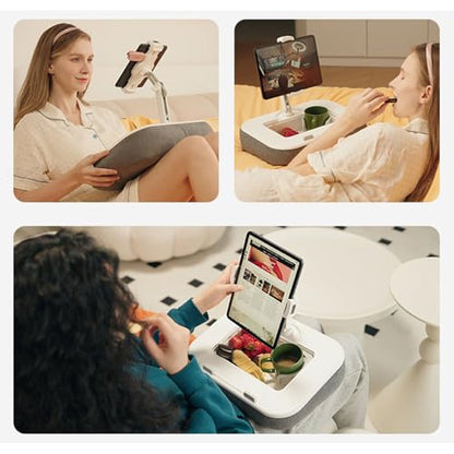 Tablet Pillow Stand,Pillow Stand Holder,Laptop Lap Desk with Mouse Pad,360° Rotating Clip Compatible with 4.7-13" Tablet/Phone,11-15" Laptop,Cup Attachment & Detachable 360° Stand Arm - color: Black