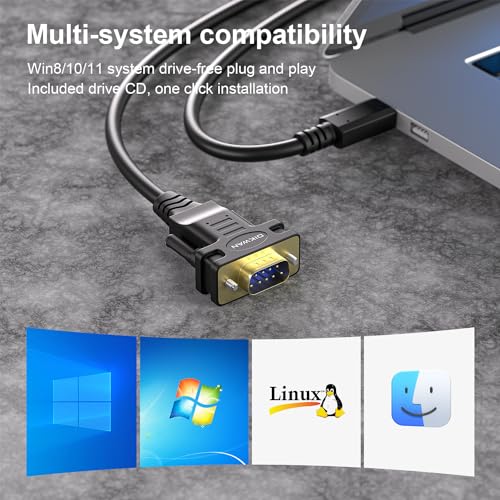 USB-Cto RS232 DB9 Serial Cable Male Converter Adapter with FTDI Chipset for Windows 11,10, 8.1, 8, 7, Vista, XP, 2000, Linux and Mac OS X 10.6 (10ft) - size: 10FT, style: USB-C to Serial DB9