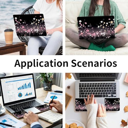 Laptop Skin Sticker 3-Piece Set,Pink Flowers | Trim-to-fit 3-piece vinyl set with one 15 x 10.6 in lid skin and two palm-rest decals for many 12-15.6 in laptops - color: Pink Flowers