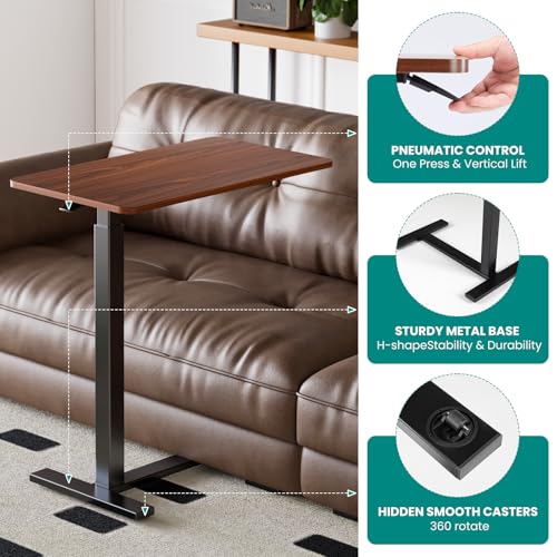 OLIXIS Overbed Table, Bedside Table, Mobile Standing Desk | Adjustable Height, Rolling Laptop Cart, Space Saving Design, Hospital Home Use, Sturdy Wheels, Rust - color: Rust