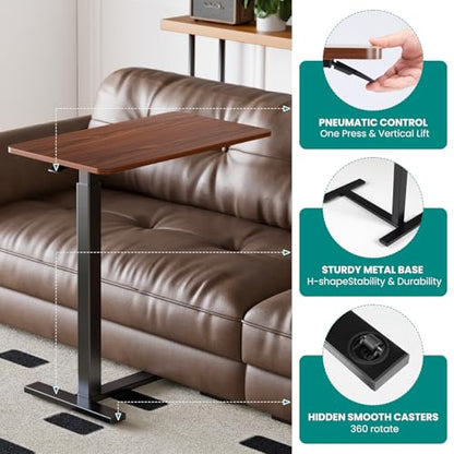 OLIXIS Overbed Table, Bedside Table, Mobile Standing Desk | Adjustable Height, Rolling Laptop Cart, Space Saving Design, Hospital Home Use, Sturdy Wheels, Rust - color: Rust