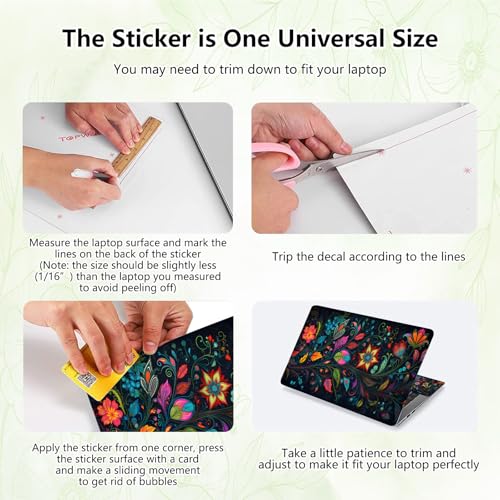 Laptop Skin Sticker Decal, Universal Reusable Vinyl Laptop Cover for 12" 13" 13.3" 14" 15" 15.4" 15.6" Notebook PC, Reusable Waterproof Scratch-Resistant with 2 Wrist Pads,Art Black Flowers - color: Art Black Flowers