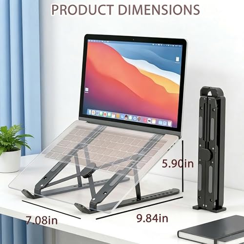 Ergonomic Foldable Computer Stand, 10-Level Height Adjustable Aluminum Laptop Stand, Compatible with 17.3 Inch Laptops, Tablets & Drawing Tablets, for MacBook, HP, Lenovo, Dell (Black) - color: Black
