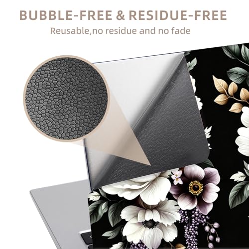 Universal Laptop Skin Sticker for 12/13/14/15.6 Inch Laptops, Reusable Vinyl Laptop Decal Cover, Waterproof Scratch Resistant Notebook Skin with 2 Wrist Pads,Watercolor White Roses - color: Watercolor White Roses