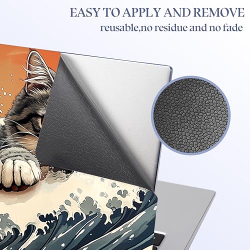 Universal Laptop Skin Sticker Decal,15.6 Inch Laptop Vinyl Cover for 13" 14" 15.6" Laptop,Scratch-Resistant Waterproof Protector Wrap,Reusable with Wrist Pads,Wave Cat - color: Wave Cat