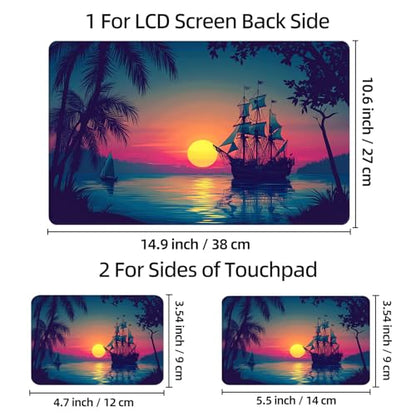 Universal Laptop Skin Sticker Decal, 12"-15.6" Aesthetic Vinyl Wrap, Pirate Ship Ocean Sunset Waterproof Notebook Cover Art Protector for MacBook HP Dell Lenovo, Fits 13" 14" 15" 15.6" - color: Pirate Ship Ocean Sunset