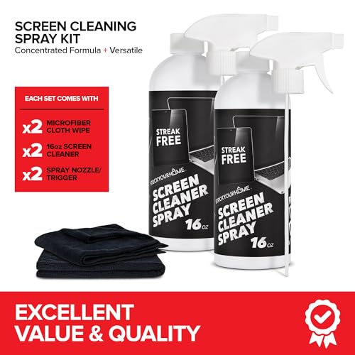 16oz Screen Cleaning Kit with Spray and Micro-Fibre Cloth Wipe (2 Pack) for Car Screens, Computer Screens, Laptops, iPads & Phones; Touchscreen Electronics Cleaner to Erase Dust or Fingerprints - size: 2 Pack