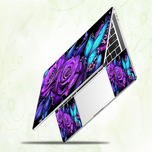 Laptop Skin Sticker Decal, Universal Reusable Vinyl Laptop Cover for 12" 13" 13.3" 14" 15" 15.4" 15.6" Notebook PC, Reusable Waterproof Scratch-Resistant with 2 Wrist Pads,Purple Flower Butterfly - color: Purple Flower Butterfly