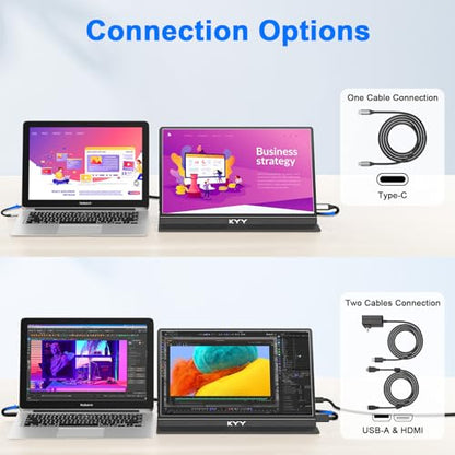 KYY Portable Laptop Monitor,14"1080P Travel Computer Screen with VESA Mount | 14"USB-C & HDMI Computer Gaming Screen with Smart Cover, Dual Speakers, for Mac PC Phone Xbox PS5 Switch, K5-3 - color: Black